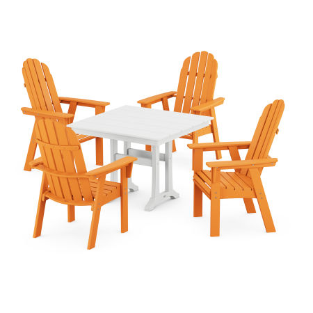 Vineyard Adirondack 5-Piece Farmhouse Dining Set With Trestle Legs in Tangerine / White