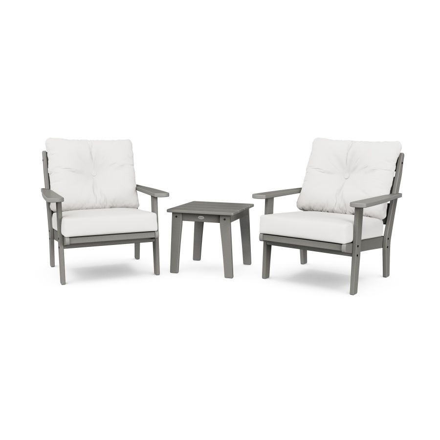 POLYWOOD Lakeside 3-Piece Deep Seating Chair Set in Slate Grey / Natural Linen