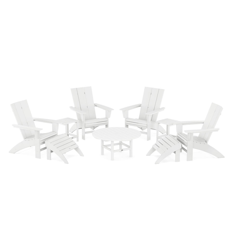 POLYWOOD Modern Curveback Adirondack Chair 9-Piece Conversation Set in White