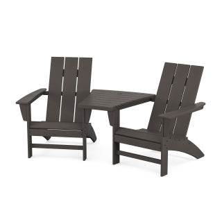 POLYWOOD Modern 3-Piece Adirondack Set with Angled Connecting Table in Vintage Finish