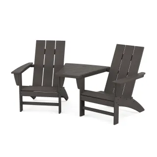 POLYWOOD Modern 3-Piece Adirondack Set with Angled Connecting Table in Vintage Finish