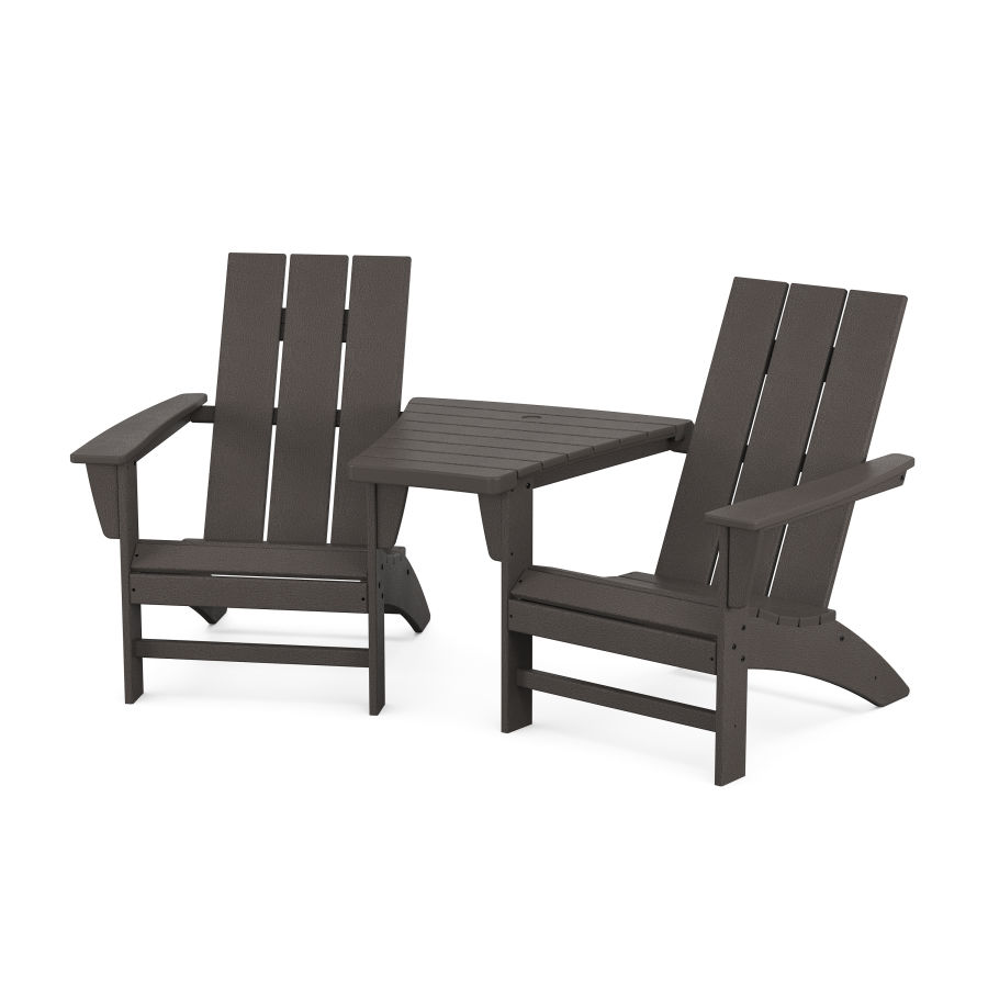 POLYWOOD Modern 3-Piece Adirondack Set with Angled Connecting Table in Vintage Coffee