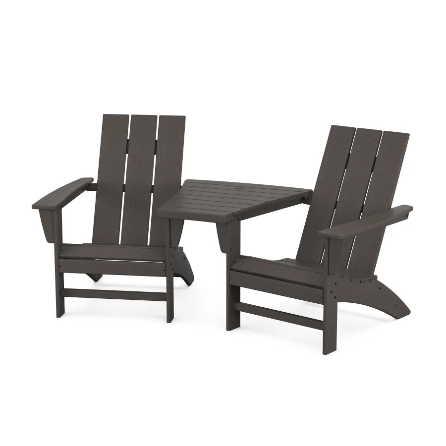 POLYWOOD Modern 3-Piece Adirondack Set with Angled Connecting Table in Vintage Finish