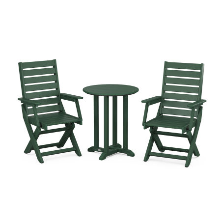POLYWOOD Captain Folding Chair 3-Piece Round Dining Set in Green