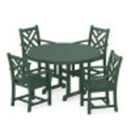 Chippendale 5-Piece Round Farmhouse Arm Chair Dining Set in Green