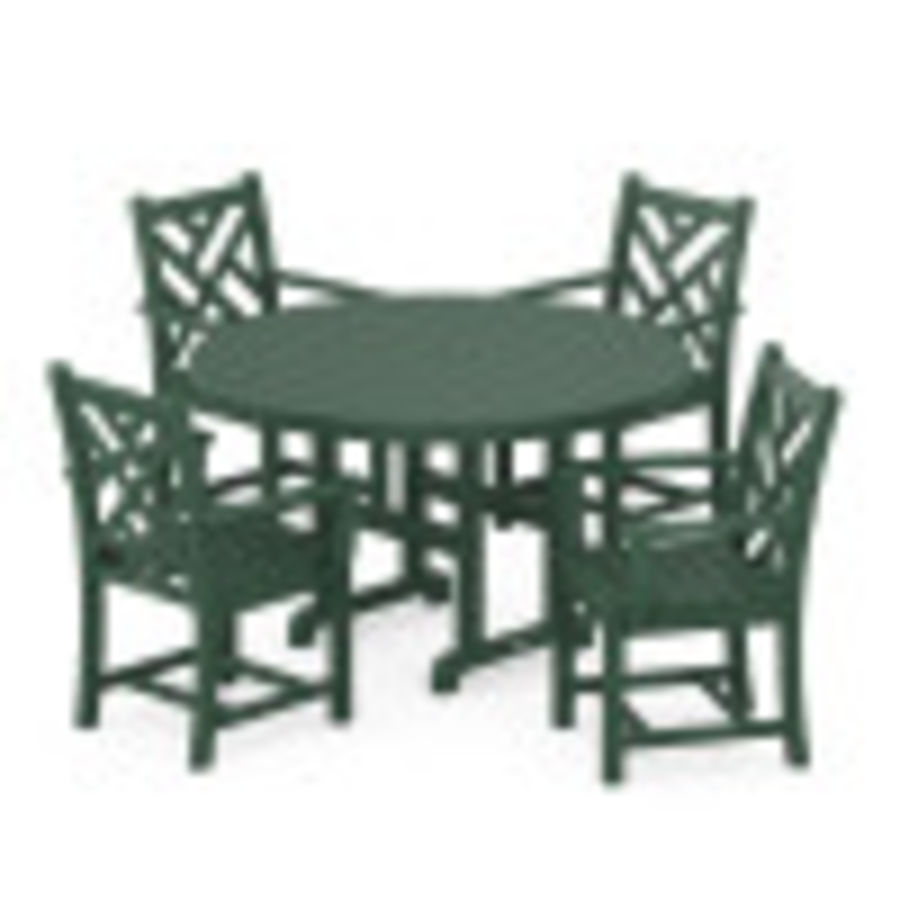 POLYWOOD Chippendale 5-Piece Round Farmhouse Arm Chair Dining Set in Green