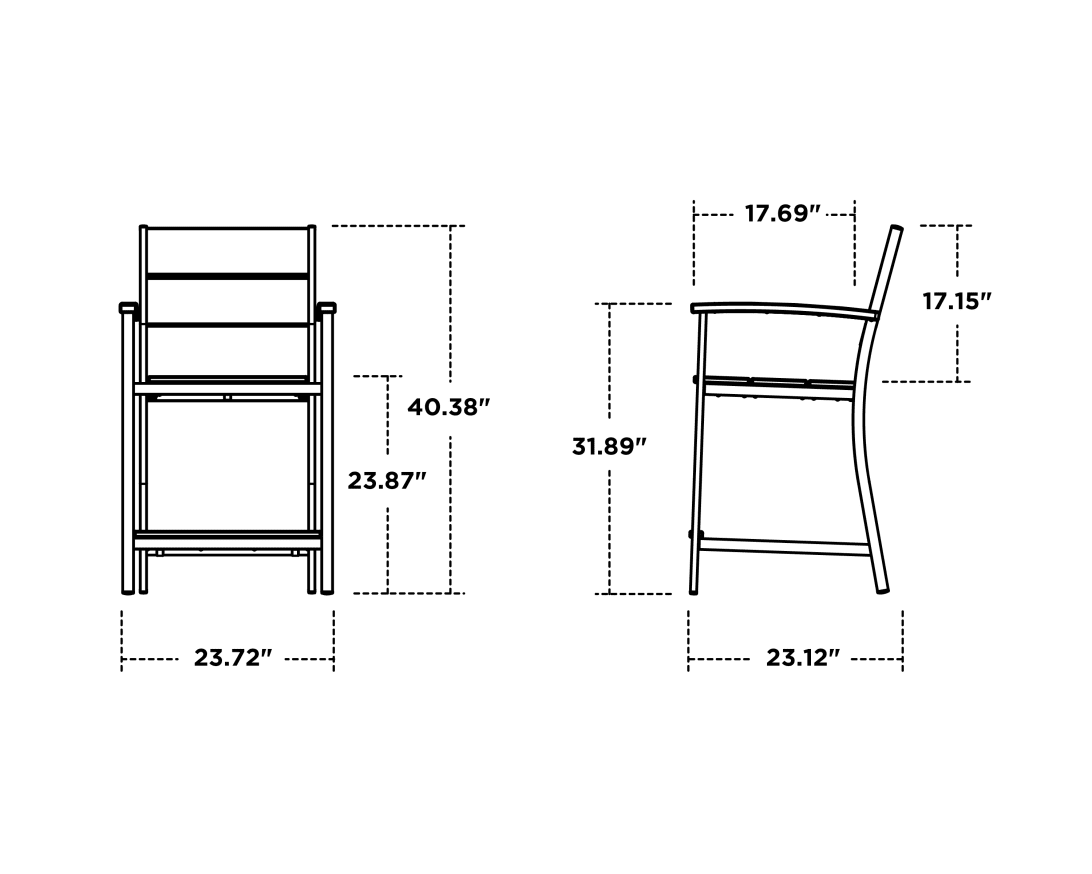 Dimensions for Main Street Counter Arm Chair