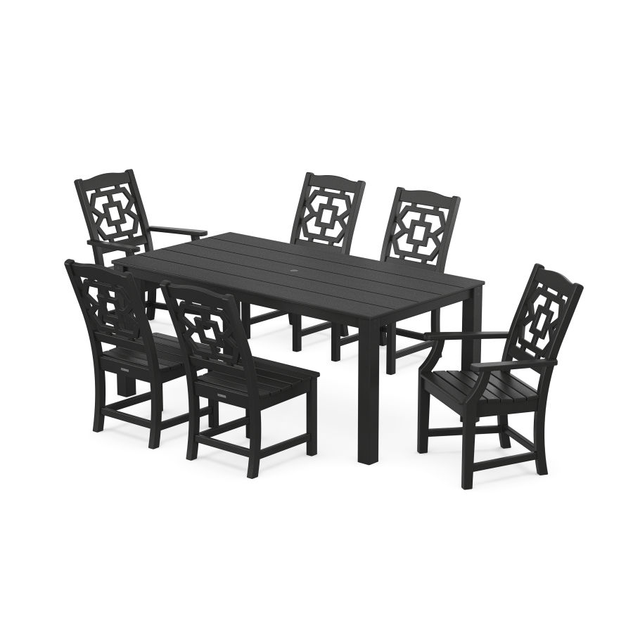 POLYWOOD Chinoiserie 7-Piece Parsons Dining Set in Black