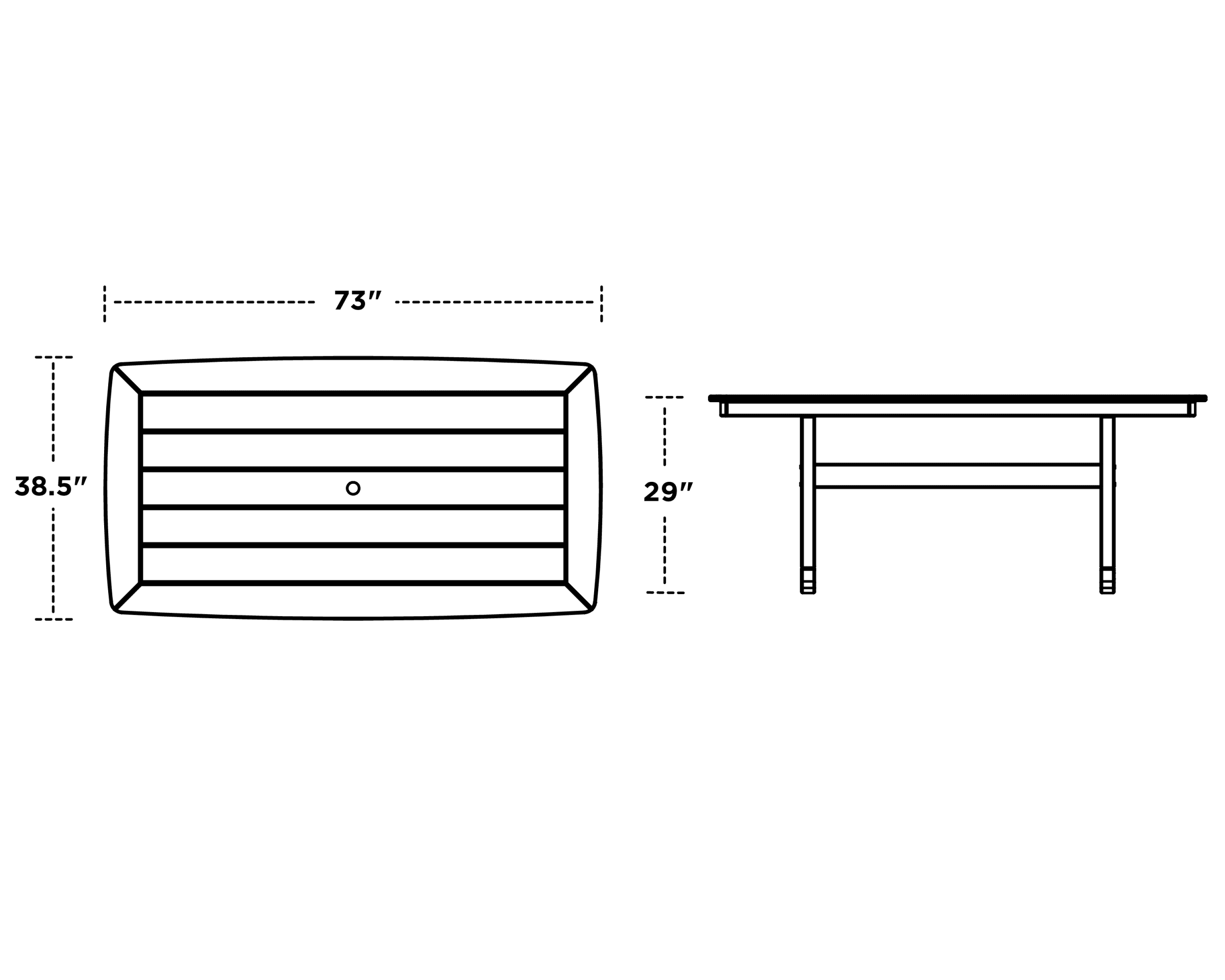 Dimensions for Nautical Trestle 38" x 73" Dining Table