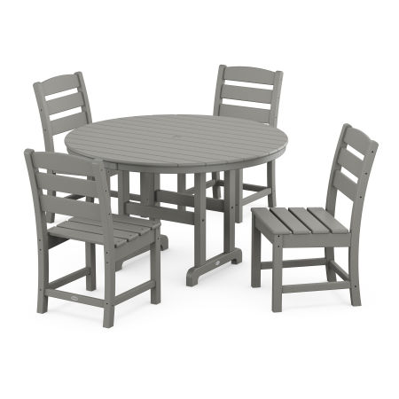 POLYWOOD Lakeside 5-Piece Round Farmhouse Side Chair Dining Set in Slate Grey