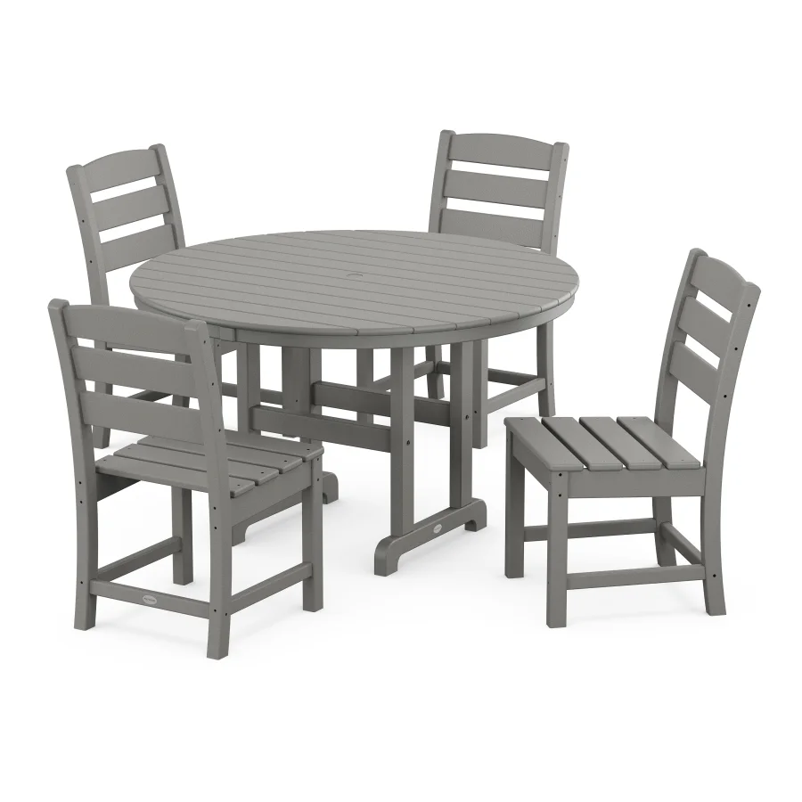 POLYWOOD Lakeside 5-Piece Round Farmhouse Side Chair Dining Set