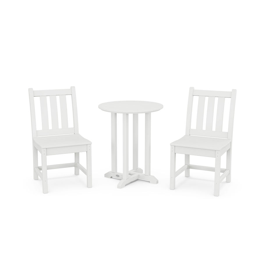 POLYWOOD Traditional Garden Side Chair 3-Piece Round Dining Set in White