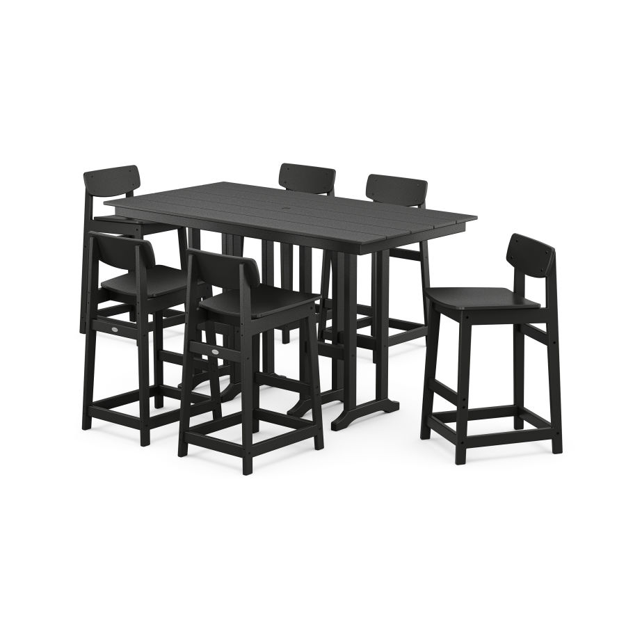 POLYWOOD Modern Studio Urban Lowback Bar Chair 7-Piece Set in Black