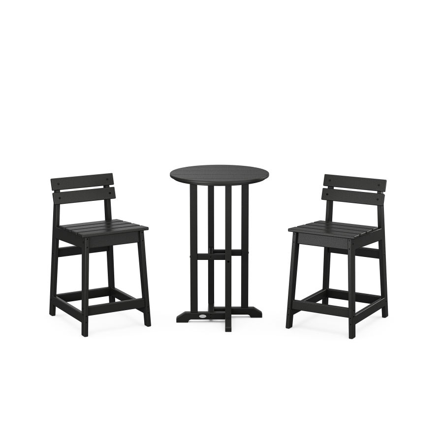 POLYWOOD Modern Studio Plaza Lowback Counter Chair 3-Piece Bistro Set in Black