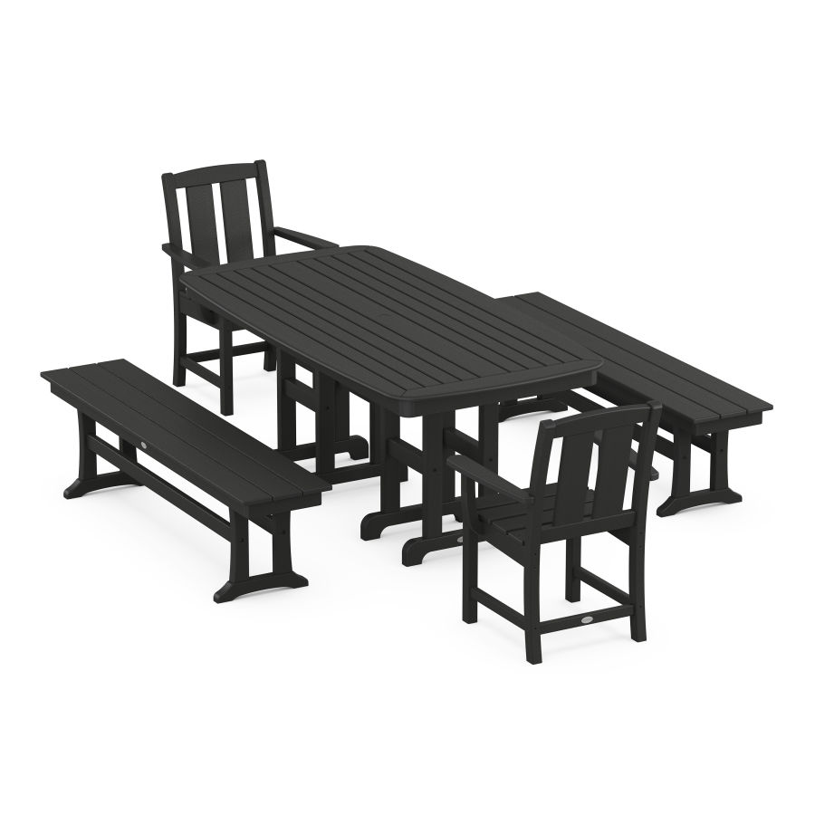 POLYWOOD Mission 5-Piece Dining Set with Benches in Black