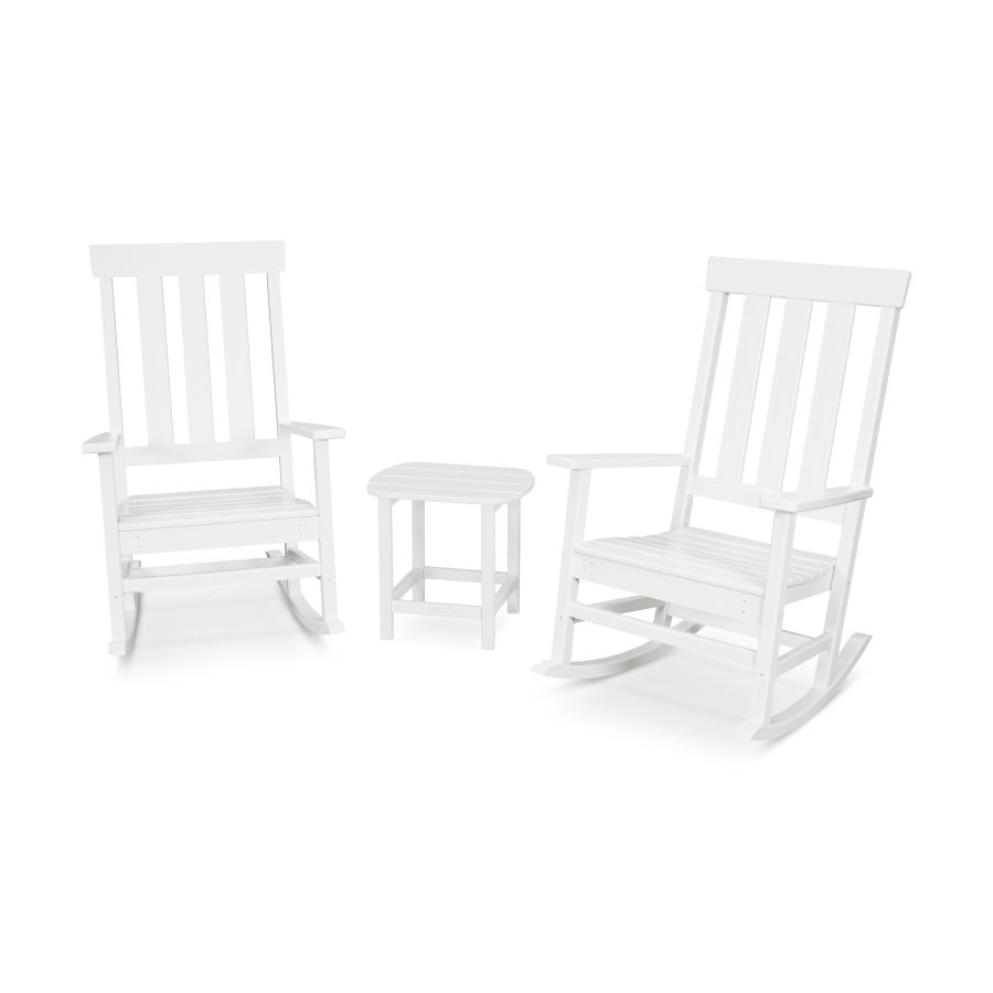 POLYWOOD Portside 3-Piece Porch Rocking Chair Set in White
