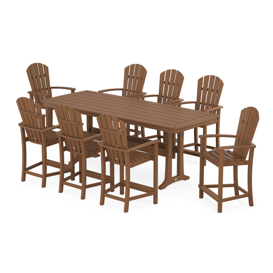 POLYWOOD Palm Coast 9-Piece Counter Set with Trestle Legs in Teak