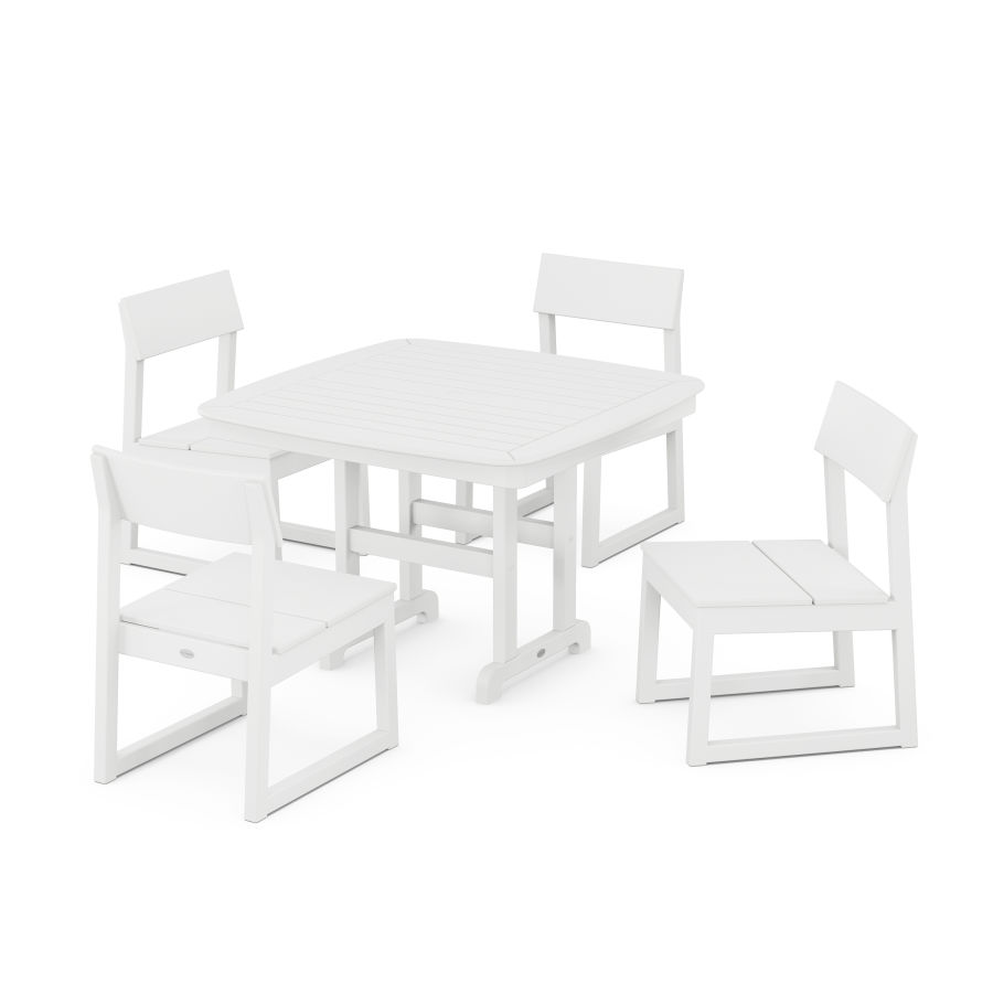 POLYWOOD EDGE Side Chair 5-Piece Dining Set with Trestle Legs in White
