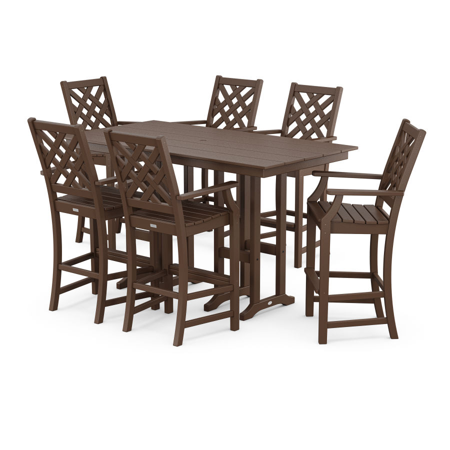 POLYWOOD Wovendale Arm Chair 7-Piece Farmhouse Bar Set in Mahogany