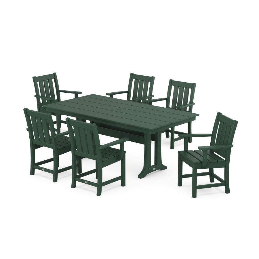 POLYWOOD Oxford Arm Chair 7-Piece Farmhouse Dining Set with Trestle Legs in Green