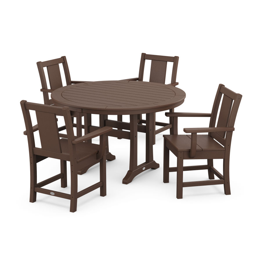 POLYWOOD Prairie 5-Piece Round Dining Set with Trestle Legs in Mahogany