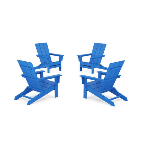 POLYWOOD 4-Piece Modern Studio Folding Adirondack Chair Conversation Set in Pacific Blue