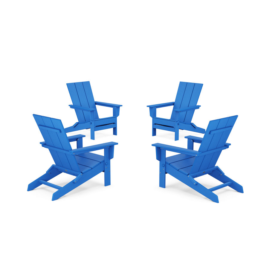 POLYWOOD 4-Piece Modern Studio Folding Adirondack Chair Conversation Set in Pacific Blue