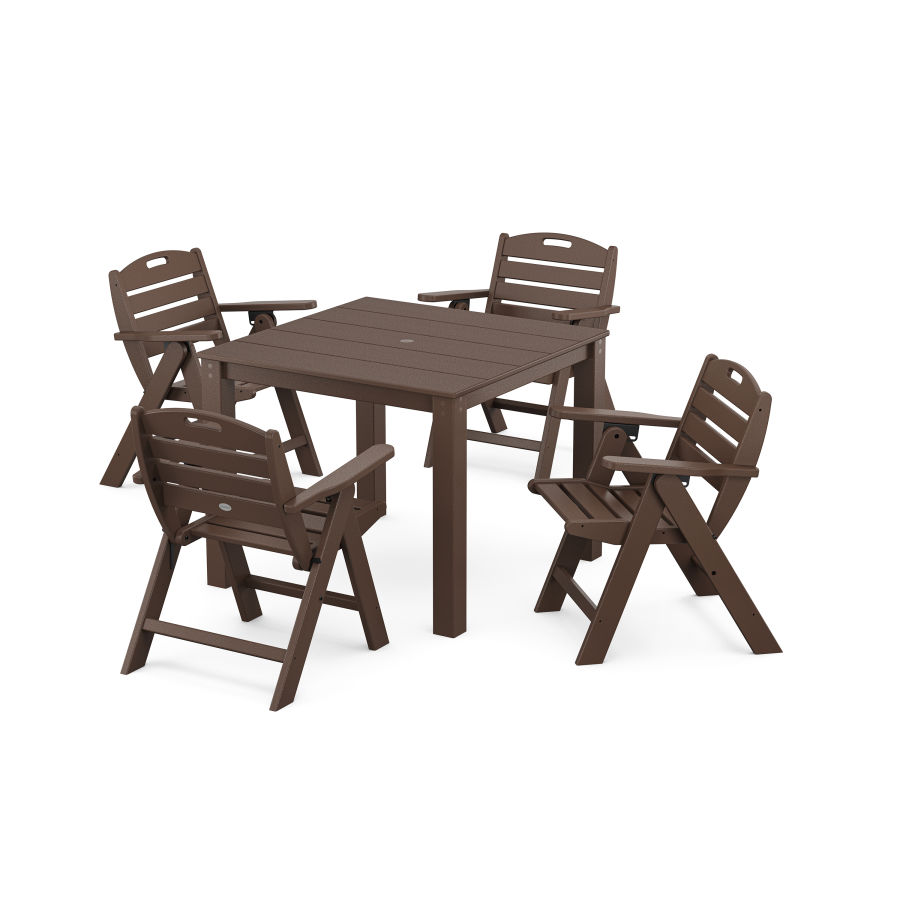 POLYWOOD Nautical Folding Lowback Chair 5-Piece Parsons Dining Set in Mahogany
