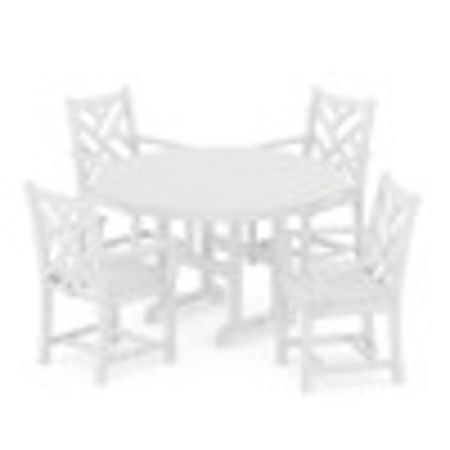 Chippendale 5-Piece Round Farmhouse Arm Chair Dining Set in White