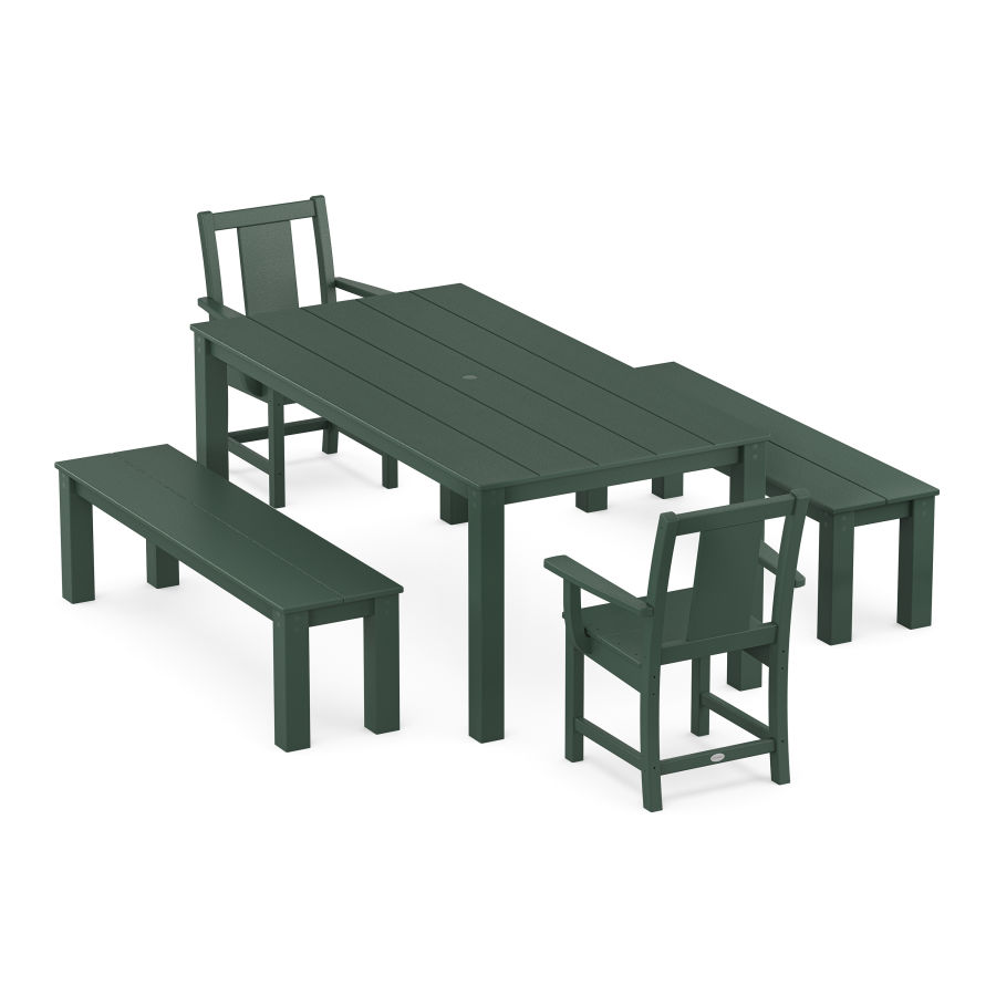 POLYWOOD Prairie 5-Piece Parsons Dining Set with Benches in Green