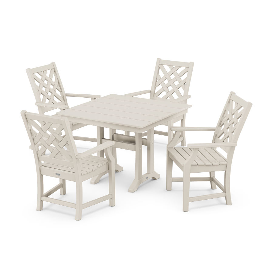 POLYWOOD Wovendale 5-Piece Farmhouse Dining Set with Trestle Legs in Sand