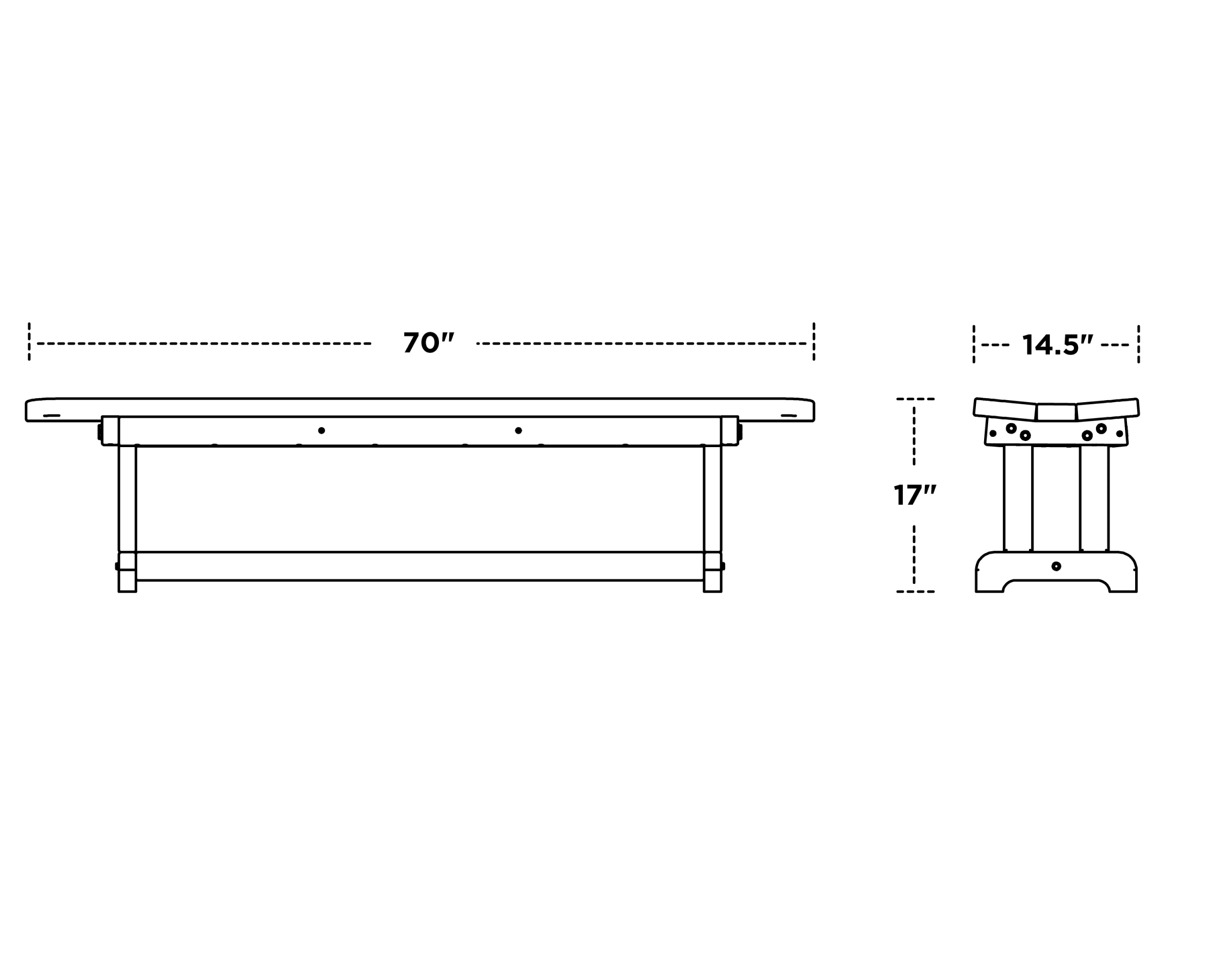Dimensions for Park 72" Harvester Backless Bench
