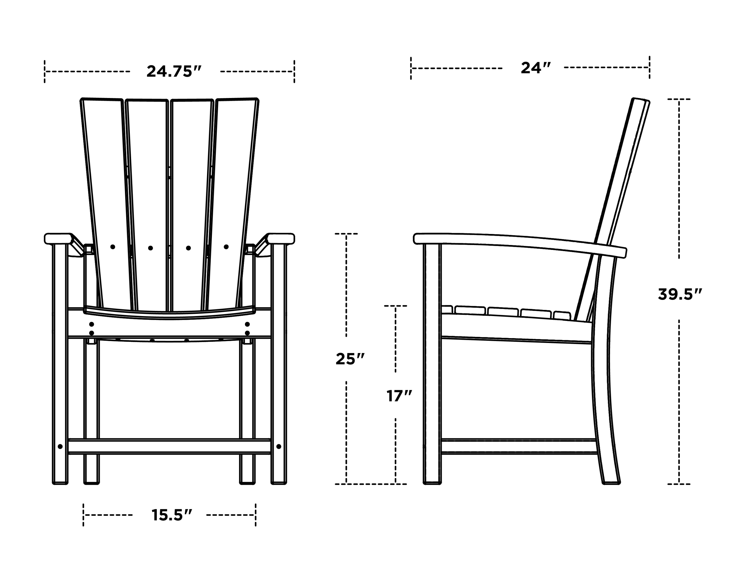 Dimensions for Quattro Adirondack Dining Chair