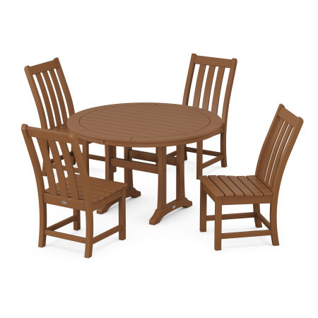 Vineyard Side Chair 5-Piece Round Dining Set With Trestle Legs in Teak