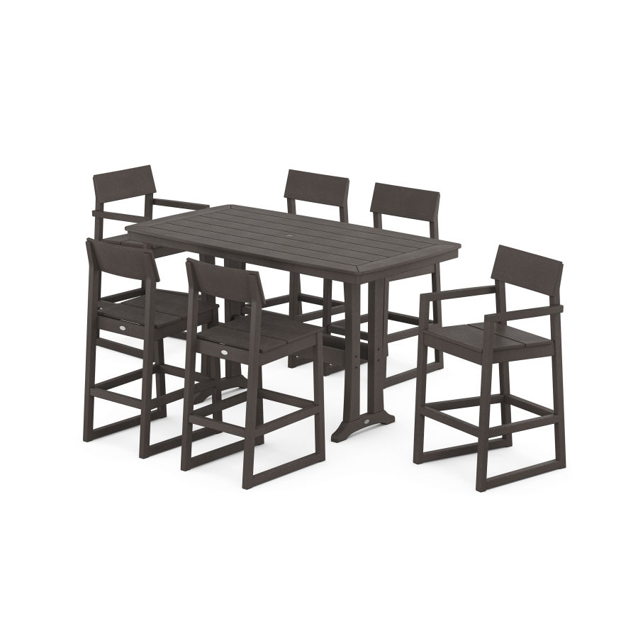 POLYWOOD EDGE 7-Piece Bar Set with Trestle Legs in Vintage Coffee
