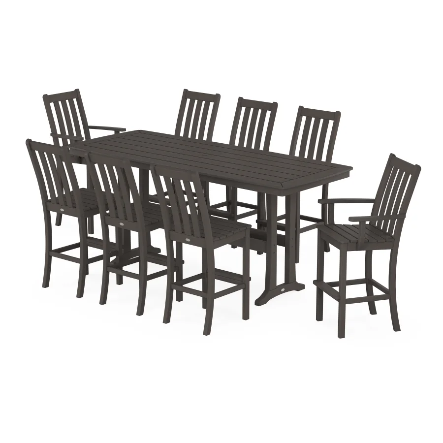 POLYWOOD Vineyard 9-Piece Bar Set with Trestle Legs in Vintage Finish