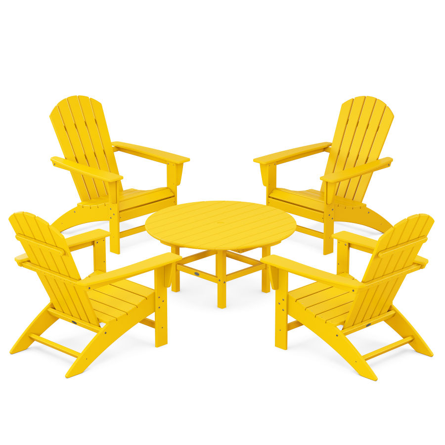 POLYWOOD Nautical 5-Piece Adirondack Chair Conversation Set in Lemon