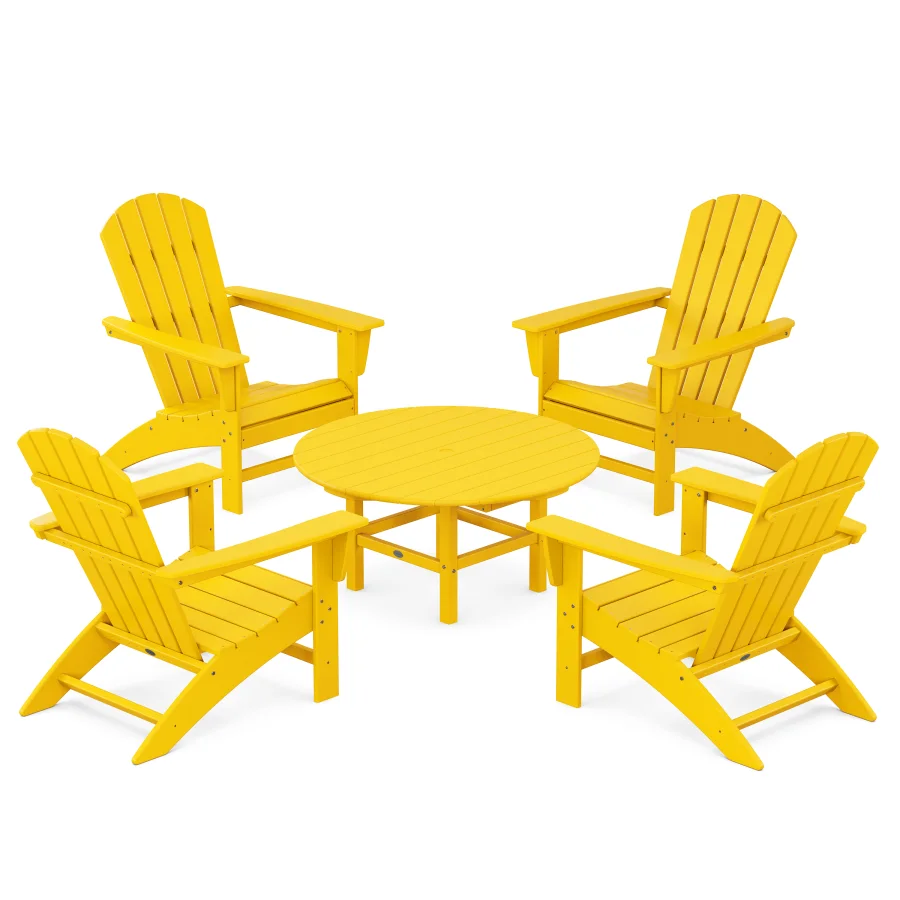 POLYWOOD Nautical 5-Piece Adirondack Chair Conversation Set in Lemon