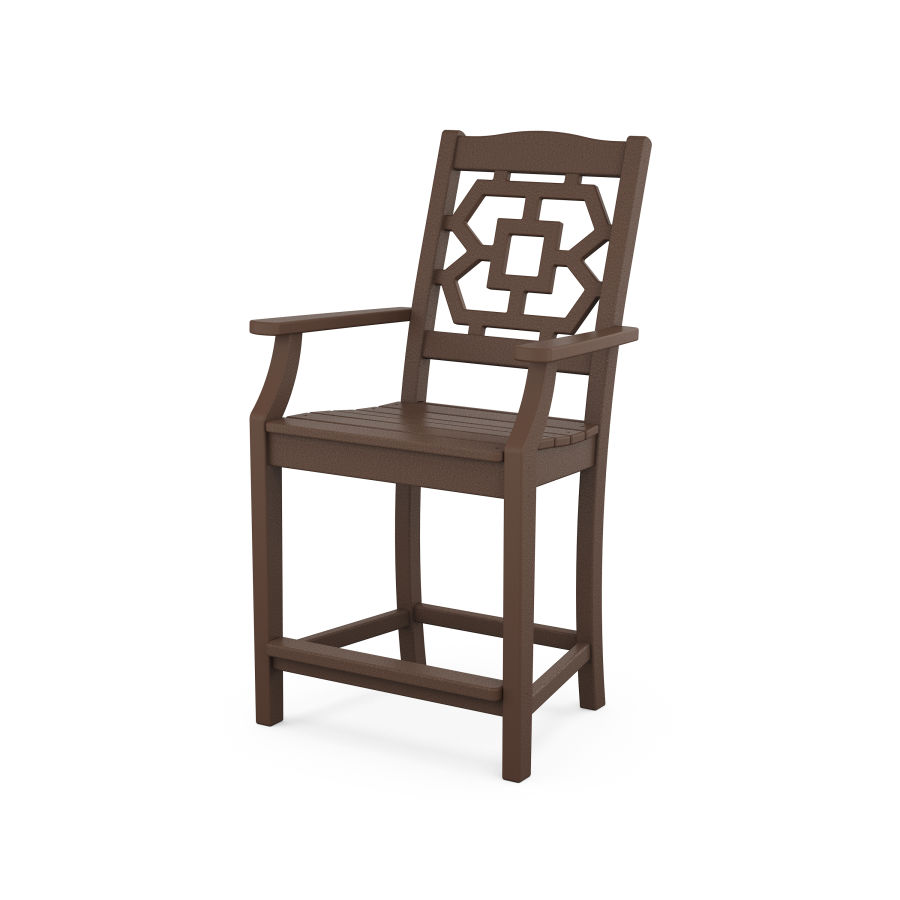 POLYWOOD Chinoiserie Counter Arm Chair in Mahogany