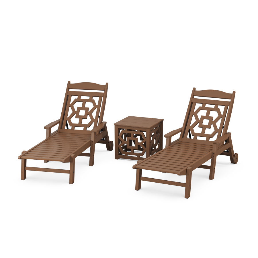 POLYWOOD Chinoiserie 3-Piece Chaise Set in Teak