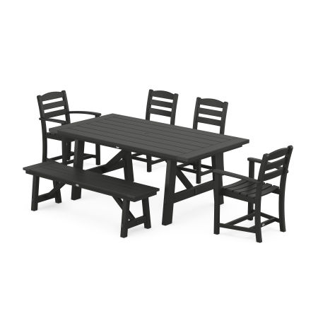La Casa Cafe 6-Piece Rustic Farmhouse Dining Set With Trestle Legs in Black