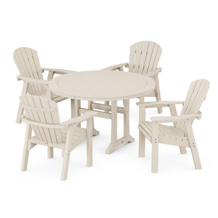 Seashell 5-Piece Round Dining Set with Trestle Legs in Sand