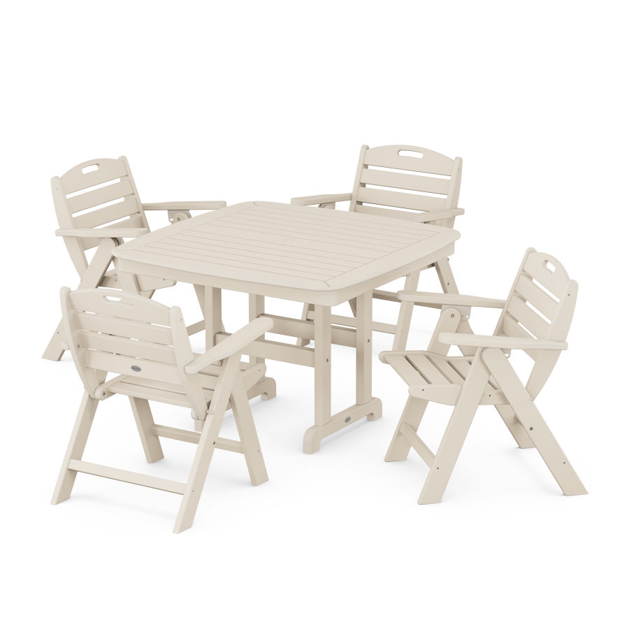 POLYWOOD Nautical Folding Lowback Chair 5-Piece Dining Set with Trestle Legs in Sand