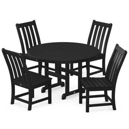 Vineyard 5-Piece Round Farmhouse Side Chair Dining Set in Black