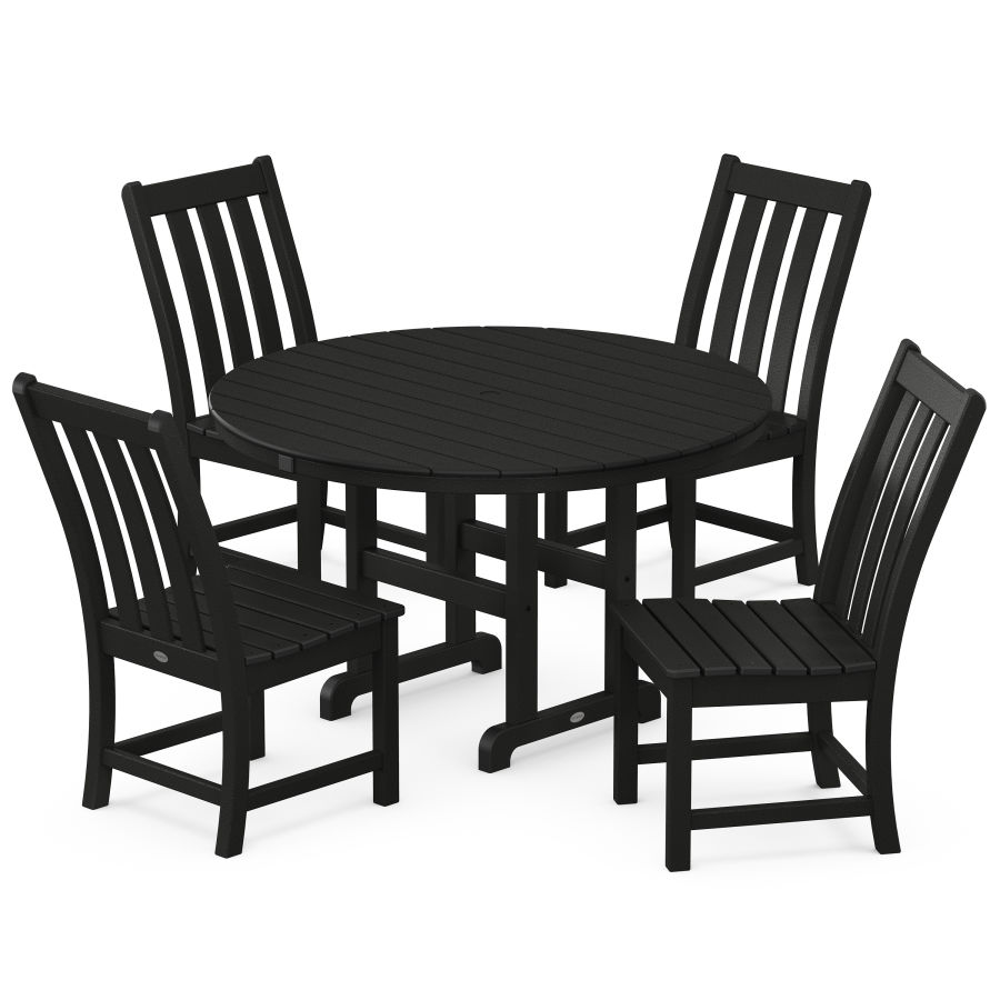 POLYWOOD Vineyard 5-Piece Round Farmhouse Side Chair Dining Set in Black