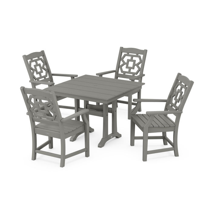 POLYWOOD Chinoiserie 5-Piece Farmhouse Dining Set with Trestle Legs