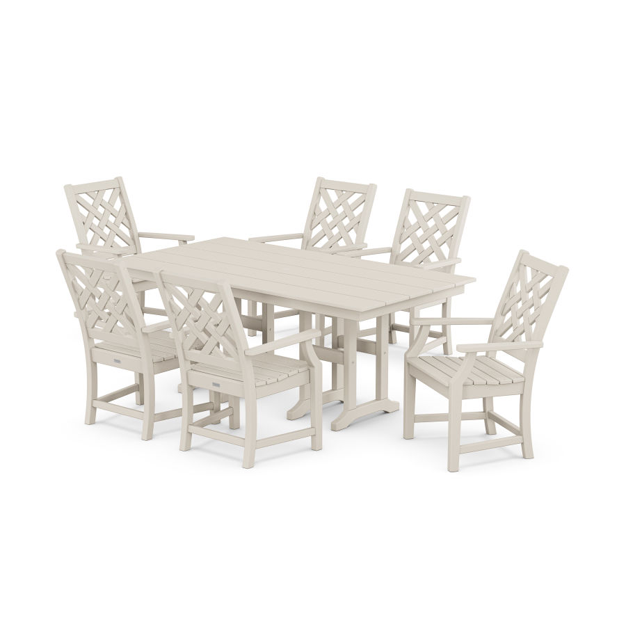 POLYWOOD Wovendale Arm Chair 7-Piece Farmhouse Dining Set in Sand