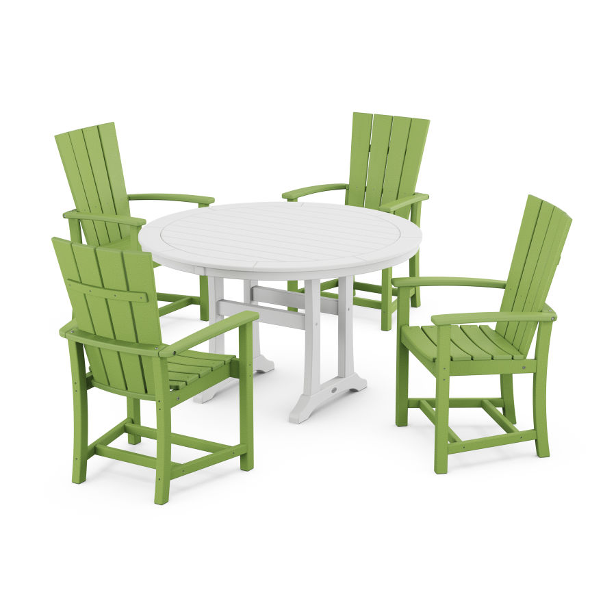 POLYWOOD Quattro 5-Piece Round Dining Set with Trestle Legs in Lime / White