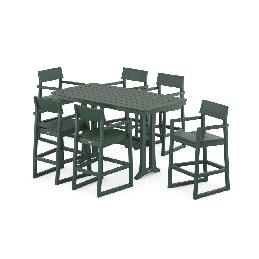 POLYWOOD EDGE Arm Chair 7-Piece Bar Set with Trestle Legs in Green