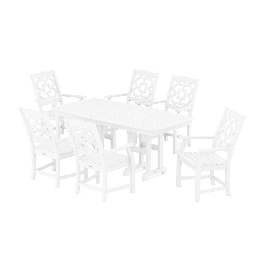 POLYWOOD Chinoiserie Arm Chair 7-Piece Dining Set in White
